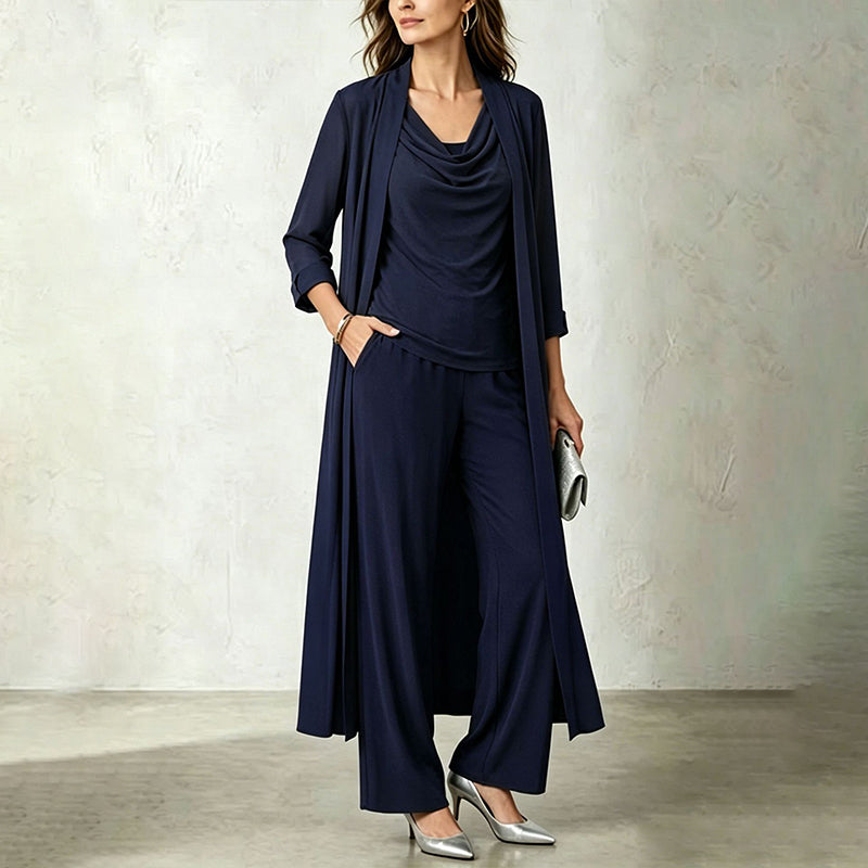 Conjunto de tres piezas con cárdigan largo y pantalón ancho 5
