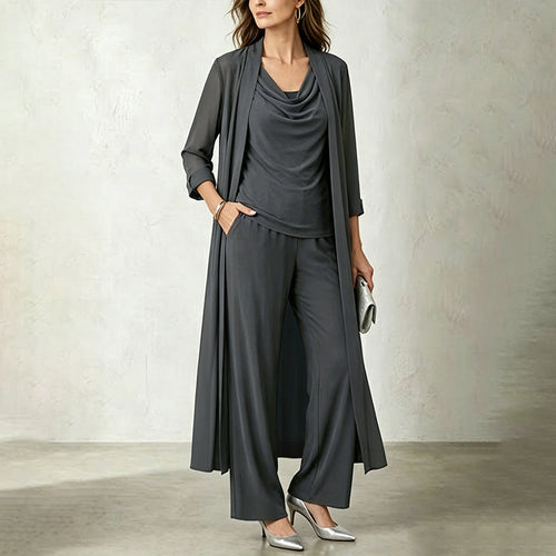 Conjunto de tres piezas con cárdigan largo y pantalón ancho 6