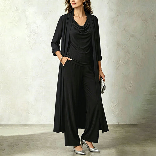 Conjunto de tres piezas con cárdigan largo y pantalón ancho 7