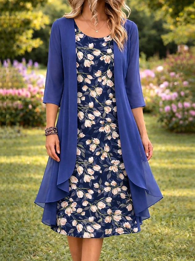 Conjunto de vestido floral midi con cárdigan a juego 12