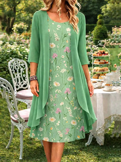 Conjunto de vestido floral midi con cárdigan a juego 14