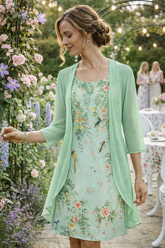 Conjunto de vestido floral midi con cárdigan a juego 3