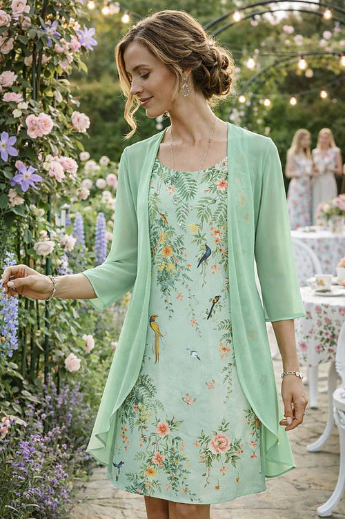 Conjunto de vestido floral midi con cárdigan a juego 3
