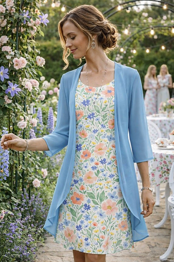 Conjunto de vestido floral midi con cárdigan a juego 4
