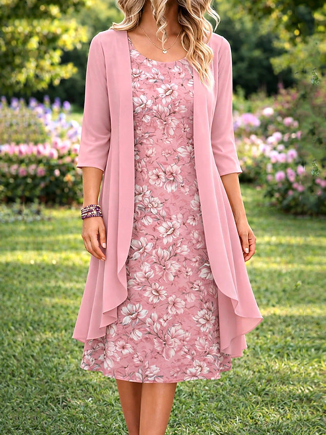 Conjunto de vestido floral midi con cárdigan a juego 8
