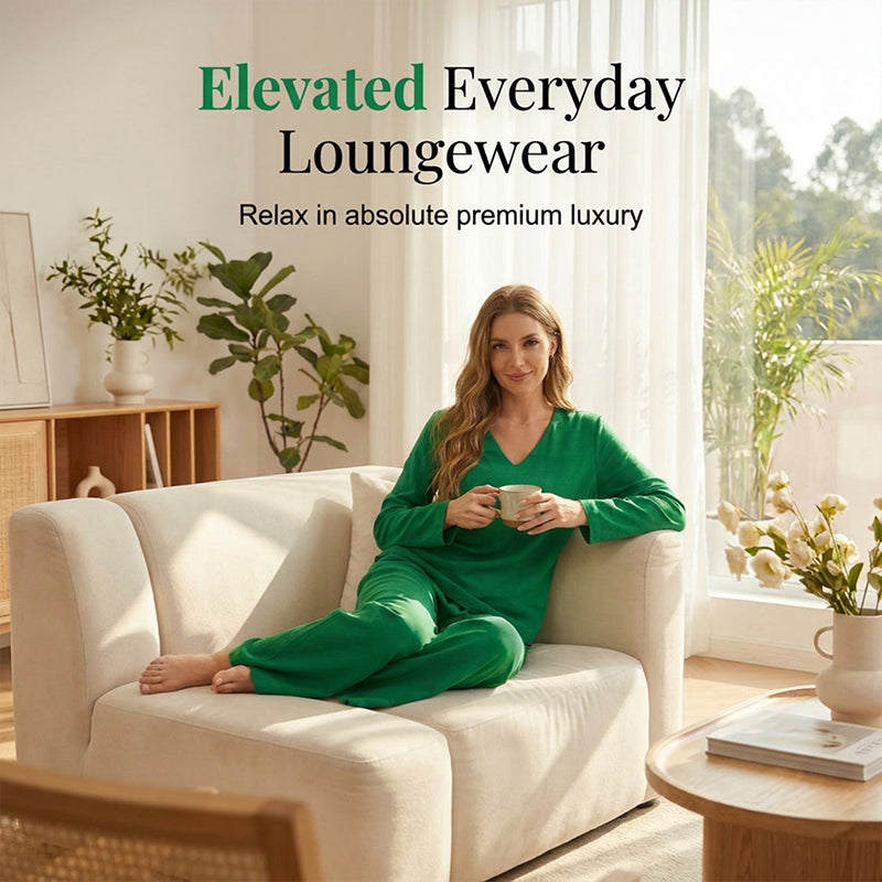Conjunto fluido con blusa de escote en V y pantalón ancho elegante 13