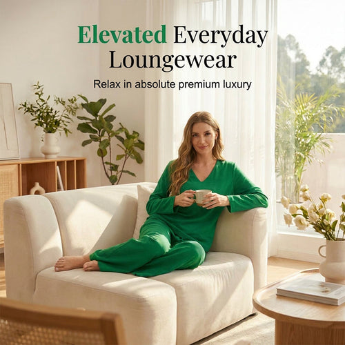 Conjunto fluido con blusa de escote en V y pantalón ancho elegante 13