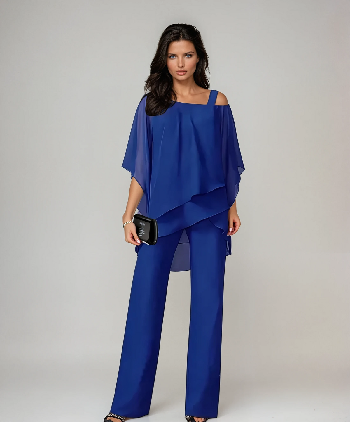 Conjunto mujer dos piezas con top en capas y pantalón ancho 3