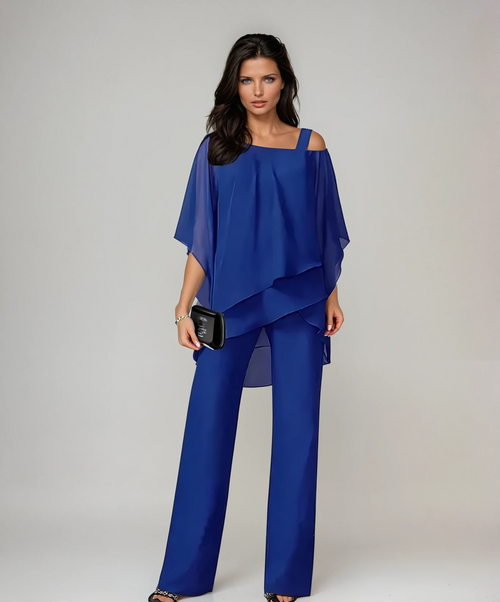 Conjunto mujer dos piezas con top en capas y pantalón ancho 3