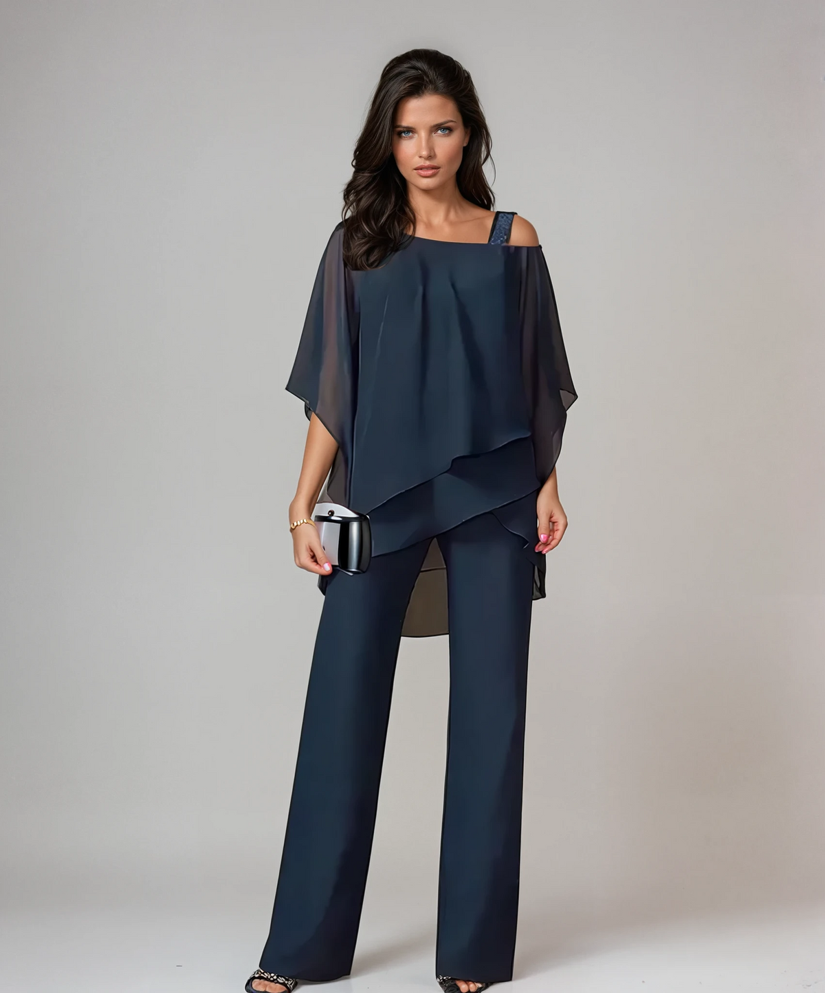 Conjunto mujer dos piezas con top en capas y pantalón ancho 4