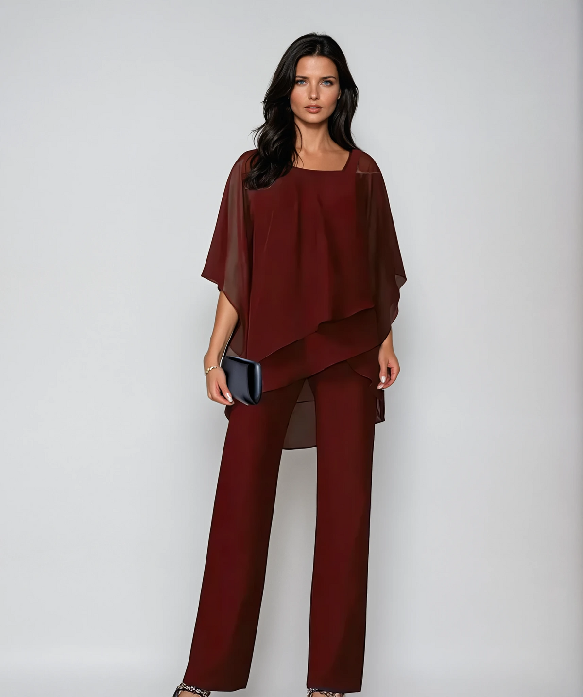 Conjunto mujer dos piezas con top en capas y pantalón ancho 5
