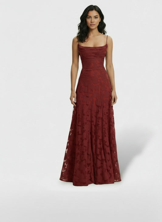 Full body view of the model wearing Vestido Largo Fiesta Mujer Floral Espalda Abierta