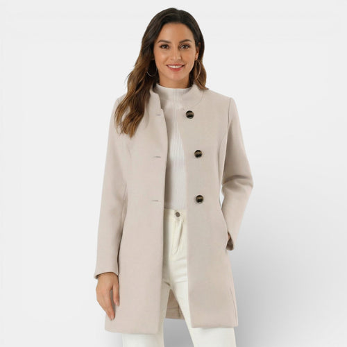 Gabardina larga para mujer con cuello mao y botones 1