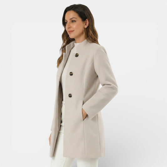 Gabardina larga para mujer con cuello mao y botones 2