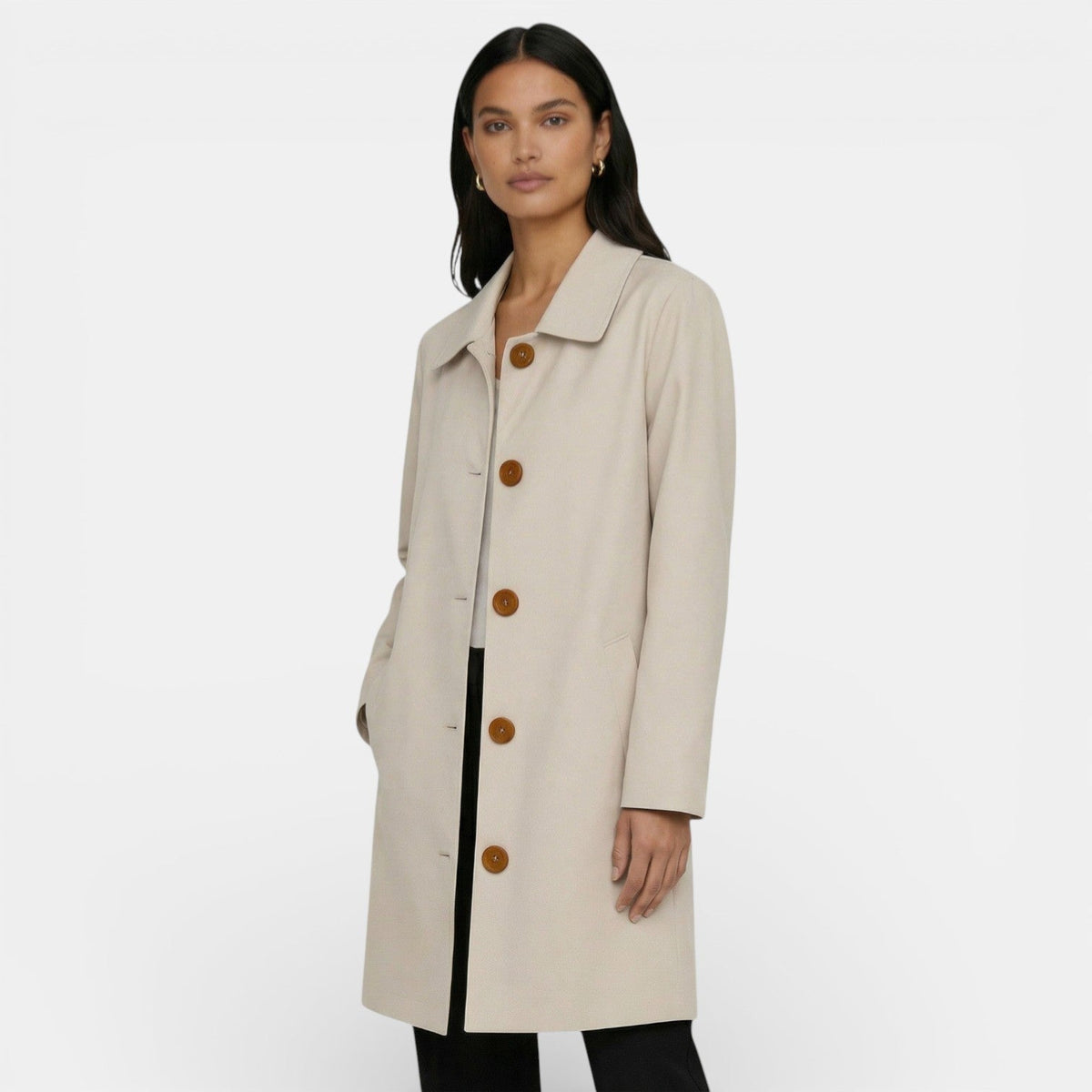 Gabardina Mujer Larga con Botones y Bolsillos 5