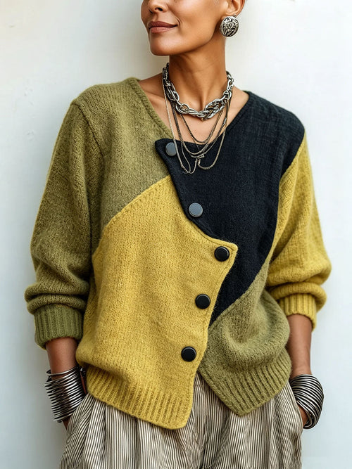 Jersey color block de mujer con botones asimétricos 1