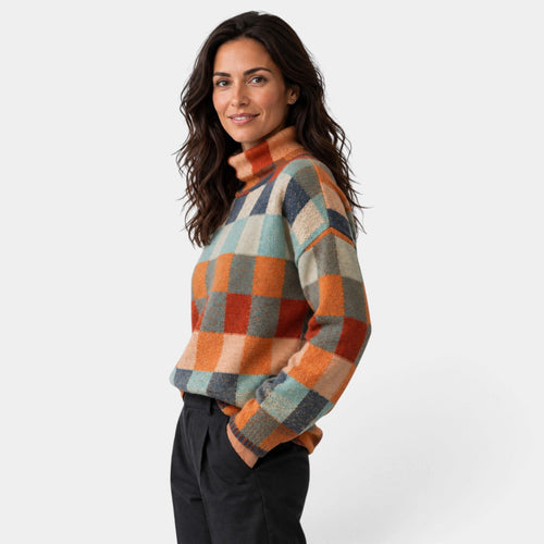 Jersey de cuadros mujer de cuello alto oversize 2