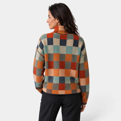 Jersey de cuadros mujer de cuello alto oversize 3