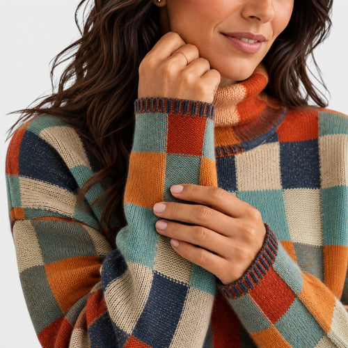 Jersey de cuadros mujer de cuello alto oversize 4