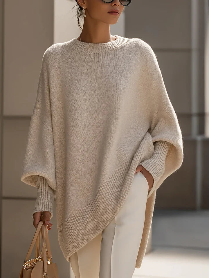 Jersey de mezcla de lana para mujer oversize con cuello redondo 1