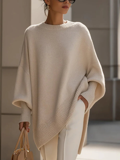 Jersey de mezcla de lana para mujer oversize con cuello redondo 1