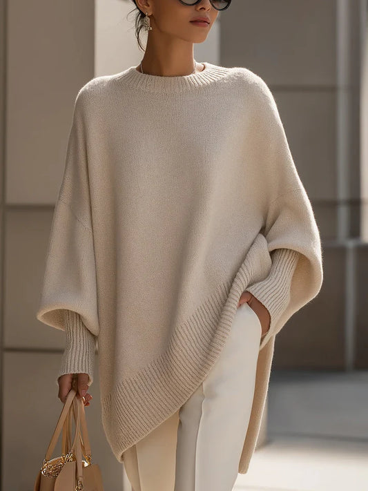 Jersey de mezcla de lana para mujer oversize con cuello redondo 1