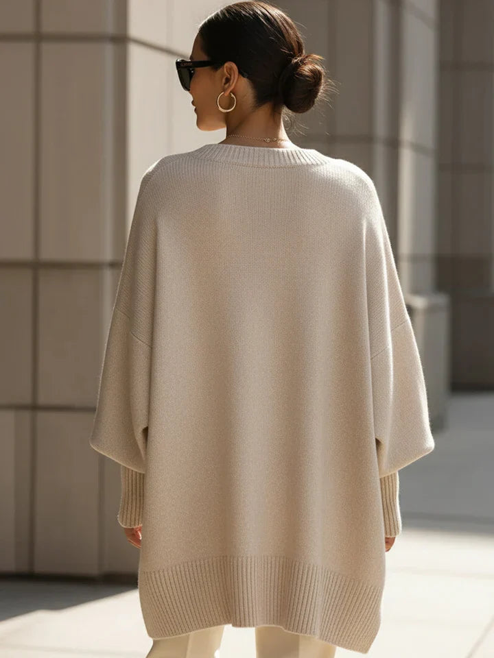 Jersey de mezcla de lana para mujer oversize con cuello redondo 11