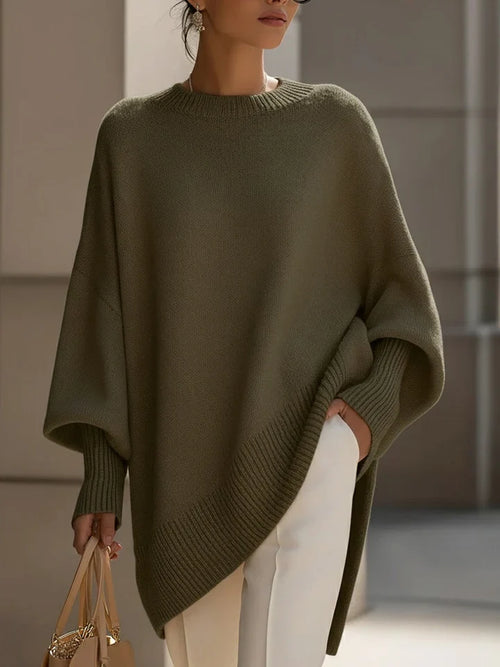 Jersey de mezcla de lana para mujer oversize con cuello redondo 2