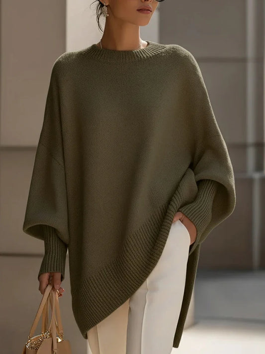 Jersey de mezcla de lana para mujer oversize con cuello redondo 2
