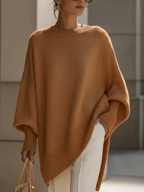 Jersey de mezcla de lana para mujer oversize con cuello redondo 5