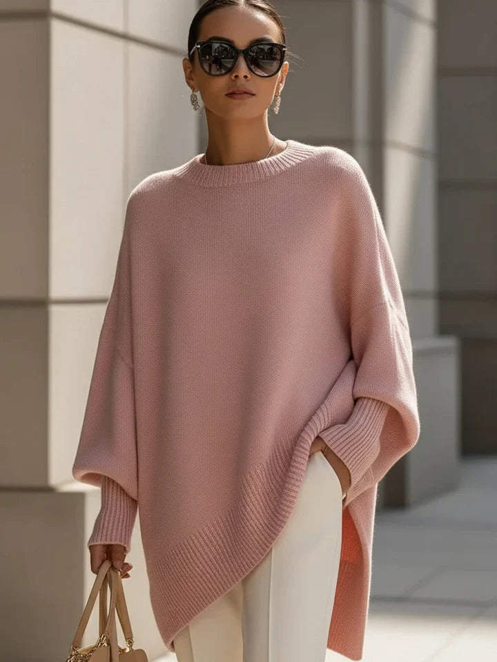 Jersey de mezcla de lana para mujer oversize con cuello redondo 7