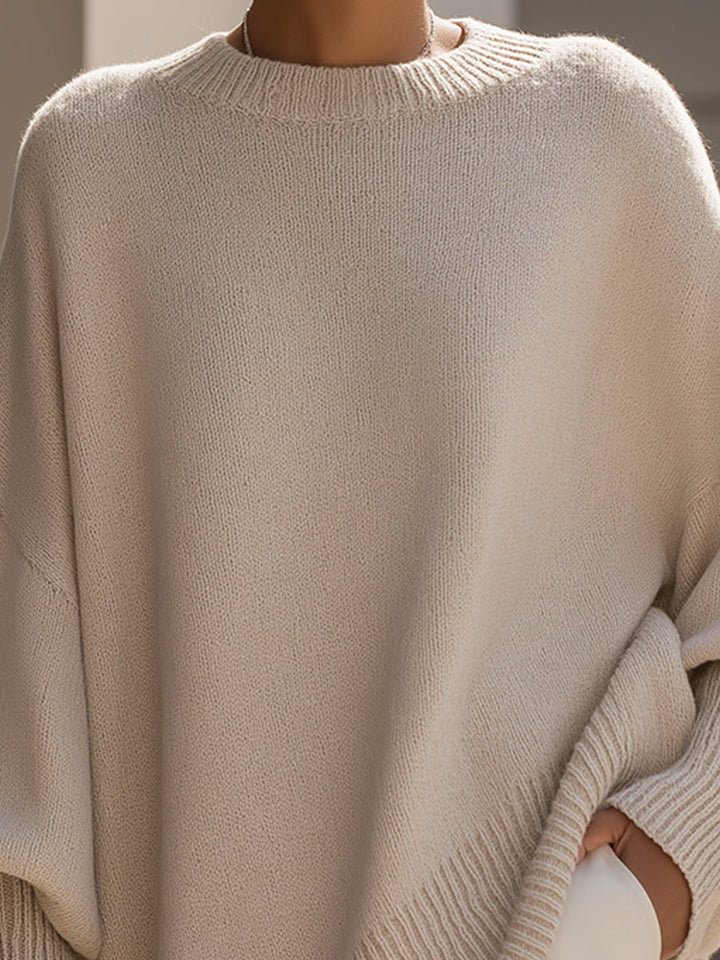 Jersey de mezcla de lana para mujer oversize con cuello redondo 8