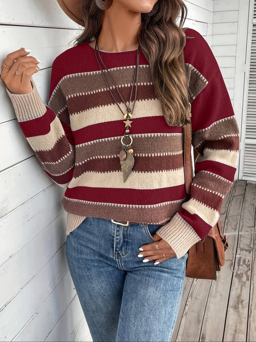Jersey de punto a rayas de mujer con cuello redondo 11