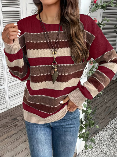 Jersey de punto a rayas de mujer con cuello redondo 12