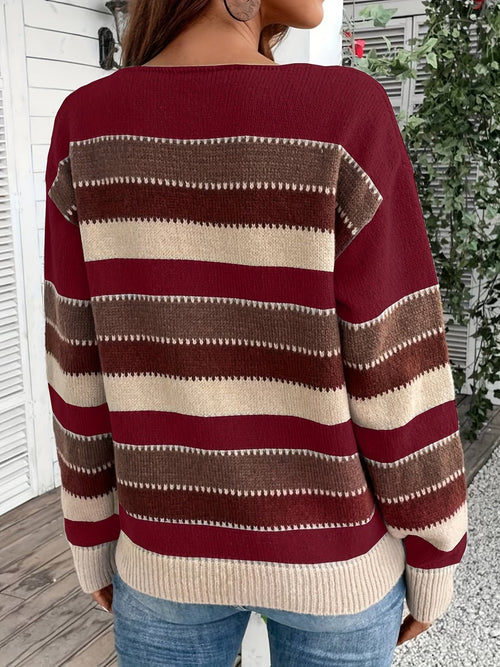 Jersey de punto a rayas de mujer con cuello redondo 14