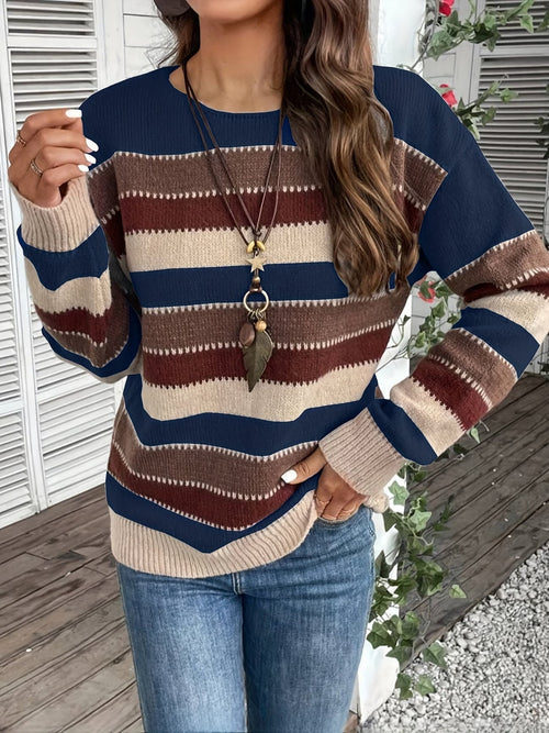 Jersey de punto a rayas de mujer con cuello redondo 17