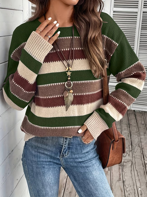 Jersey de punto a rayas de mujer con cuello redondo 18