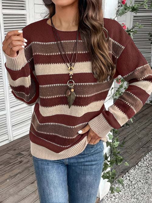 Jersey de punto a rayas de mujer con cuello redondo 22