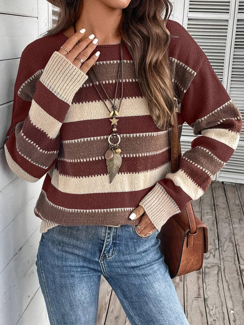 Jersey de punto a rayas de mujer con cuello redondo 23