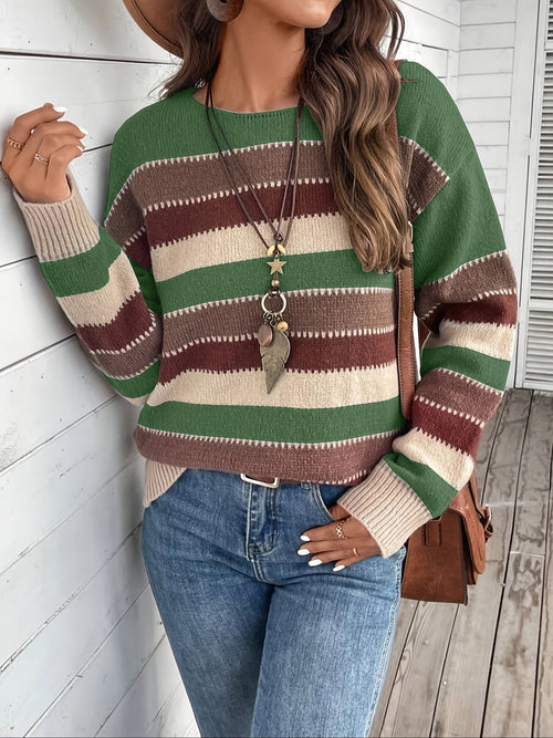 Jersey de punto a rayas de mujer con cuello redondo 25