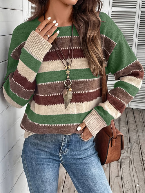 Jersey de punto a rayas de mujer con cuello redondo 26