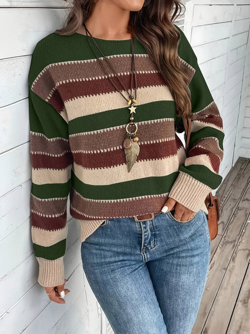 Jersey de punto a rayas de mujer con cuello redondo 4