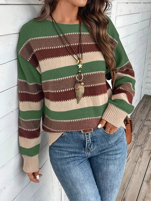 Jersey de punto a rayas de mujer con cuello redondo 6