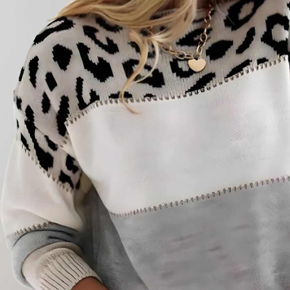 Jersey de punto para mujer con estampado de leopardo y franjas 4