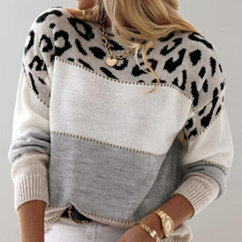 Jersey de punto para mujer con estampado de leopardo y franjas 5