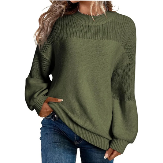 Jersey de punto relajado de mujer con mangas abullonadas 1