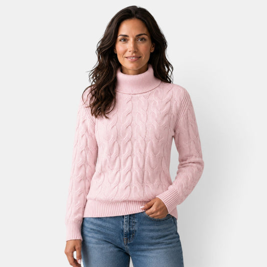 Jersey de punto trenzado con cuello alto para mujer manga larga 2