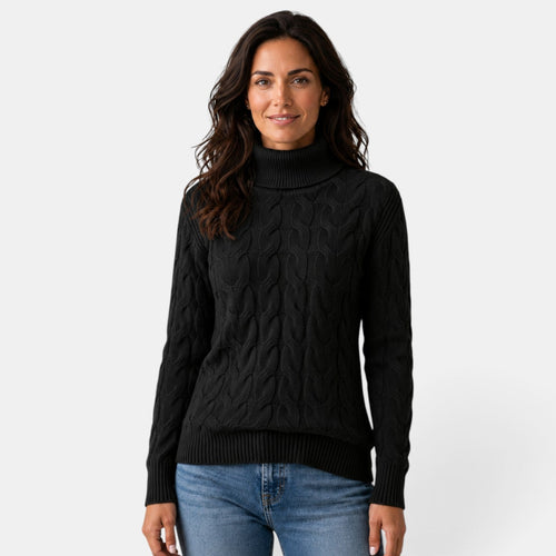 Jersey de punto trenzado con cuello alto para mujer manga larga 3