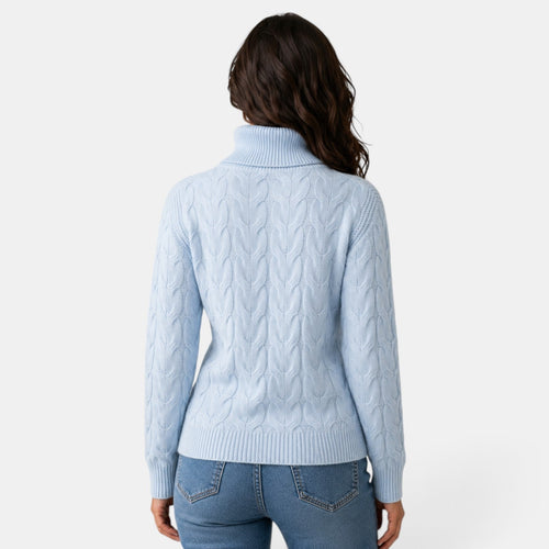 Jersey de punto trenzado con cuello alto para mujer manga larga 7