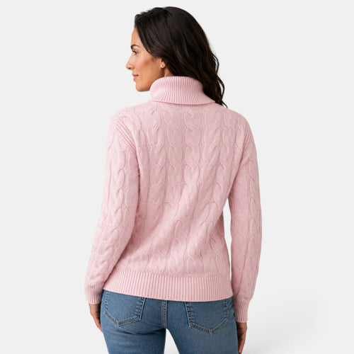Jersey de punto trenzado con cuello alto para mujer manga larga 9